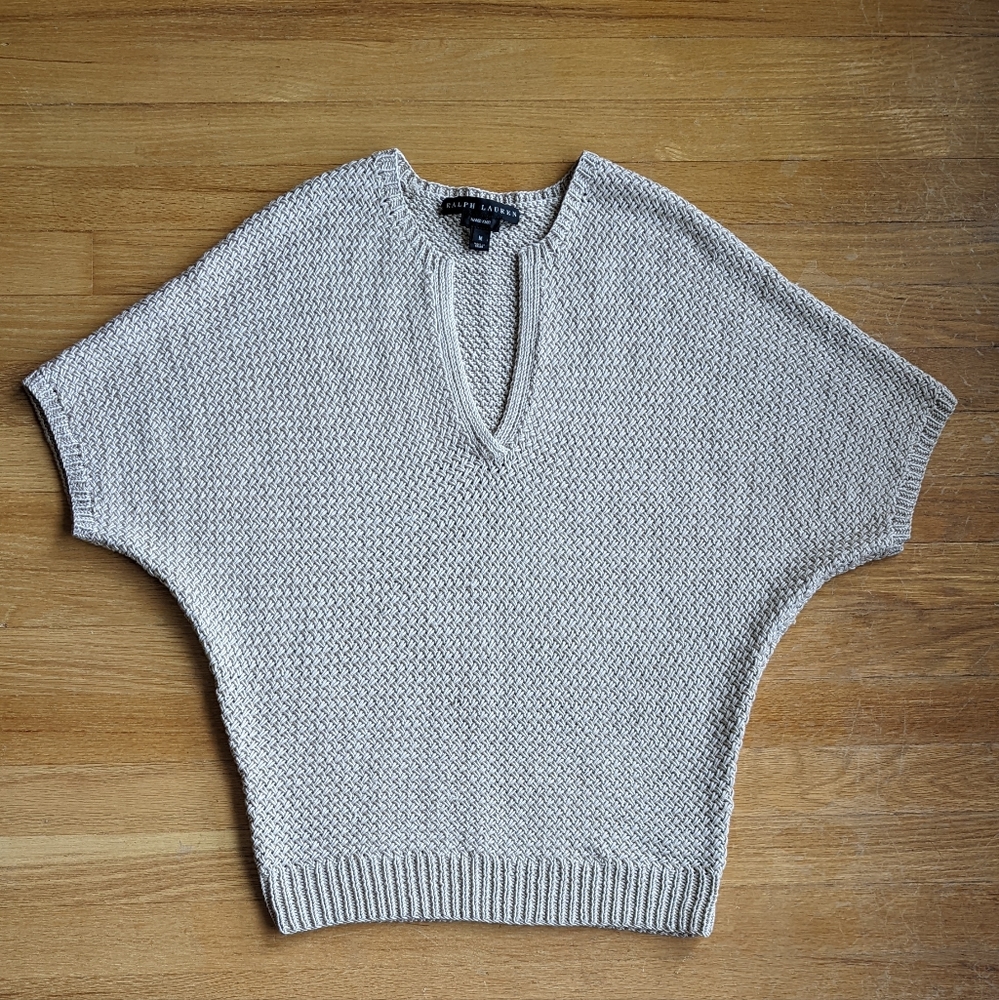 Hand Knit Silk and Cotton Cream Sweater Ralph Lauren Black Label